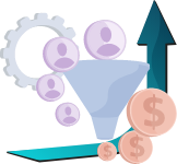 Funnel Generating Leads With Dollar Symbol Representing Revenue Growth. Funnel Generating Leads With Dollar Symbol Representing Revenue Growth.