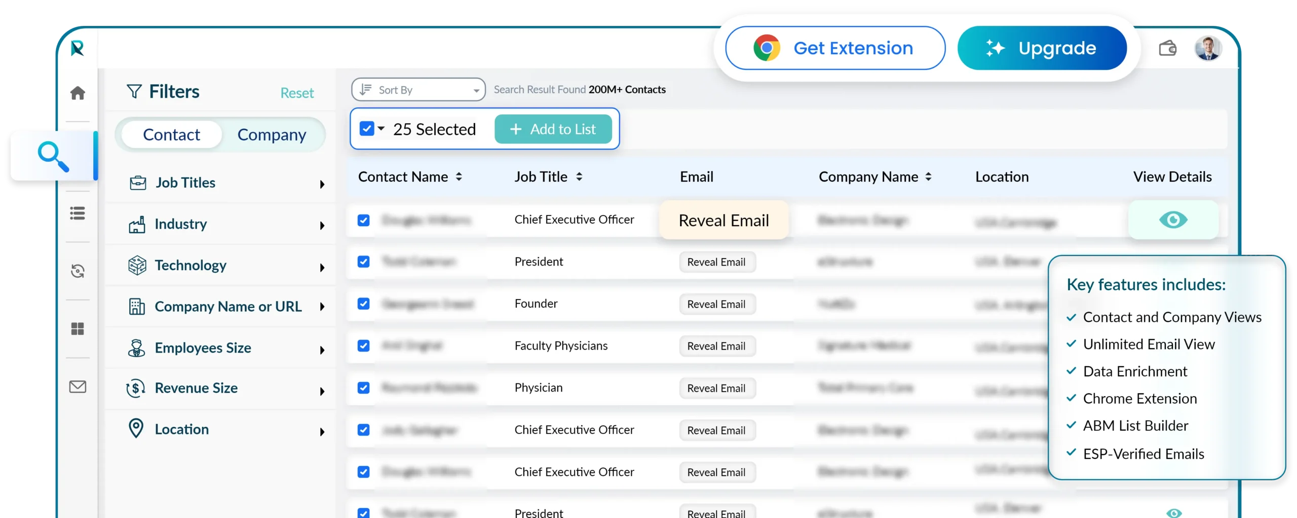 Reachstream B2B Prospecting Platform Dashboard For Lead Search, Filters, And Email Discovery