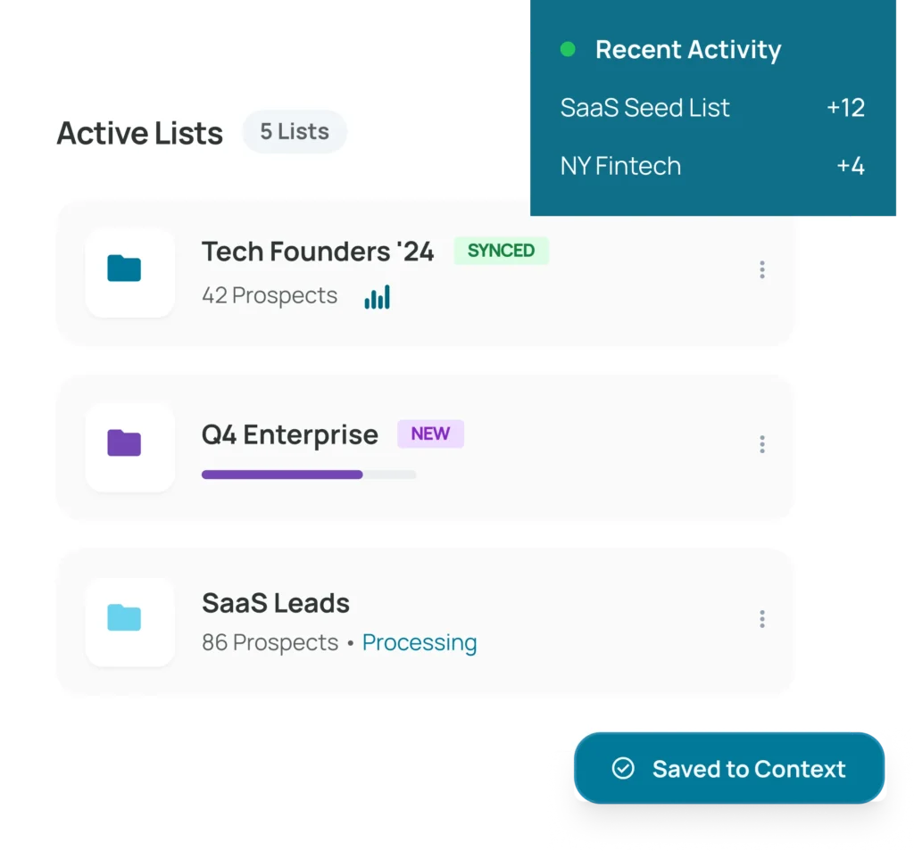Reachstream Interface For Organizing And Saving Prospect Lists For Growing Sales Teams.