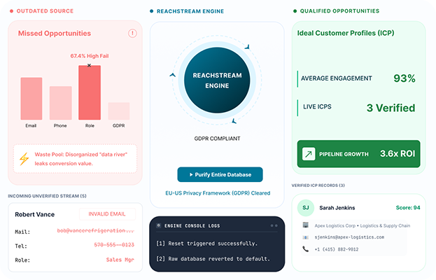 Infographic Showing The Reachstream Engine Filtering Data For Verified Customer Profiles.