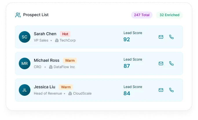 Reachstream Outbound Prospecting List With 247 Contacts, Lead Scores Up To 92 And 32 Enriched B2B Prospect Records