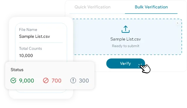 Dashboard For Bulk Email Verification Showing High-Speed Processing And Status Breakdown Of Lists.