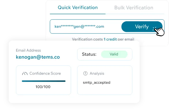 Interface For Real-Time Email Verification With Smtp Validation And Confidence Score Metrics.