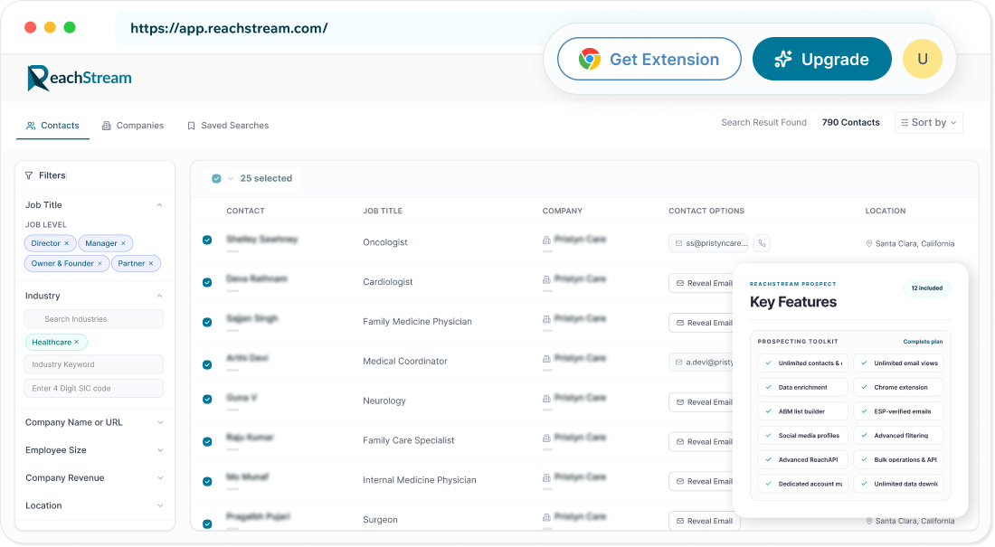 Reachstream Healthcare Prospecting Platform With Verified Healthcare Contact Database